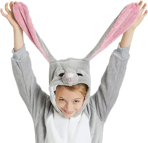 Vista 4 de ABENCA Pijama de conejo de Pascua para niñas, disfraz de animal de una pieza para Halloween, Navidad, cosplay