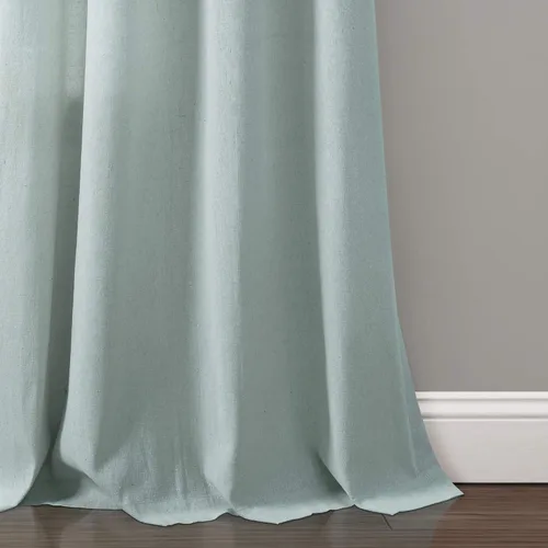 Vista 3 de Lush Decor Par de paneles de cortinas de lino con encaje para ventana, 84 x 38 pulgadas, azul