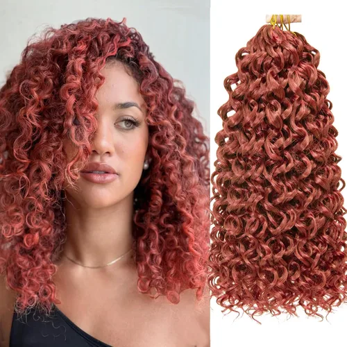 Vista 37 de GoGo Curl Crochet Hair 18 pulgadas onda de agua pelo sintético bohemio ganchillo trenzado jengibre onda profunda extensiones de cabello trenzado