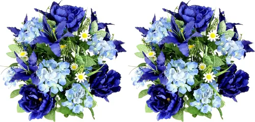 Vista 10 de Admired by Nature 2 piezas de 24 rosas artificiales, clavel mixto, arbusto de primavera, arreglo floral sintético para exteriores e interiores