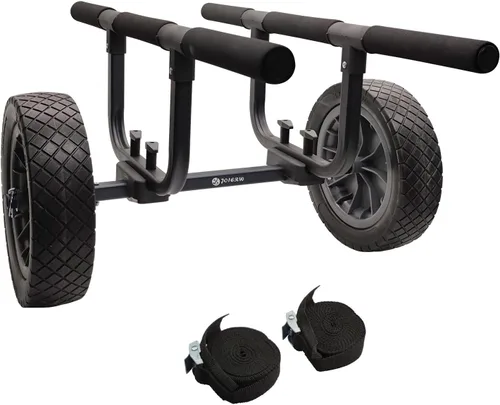 Vista 7 de Carrito de kayak resistente, carrito de canoa ajustable de ancho con ruedas de playa planas de 12 pulgadas