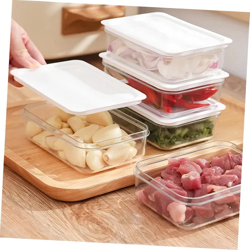 Vista 7 de Recipientes de alimentos para refrigerador resistentes al desgaste con tapas, cajas rectangulares transparentes para almacenamiento de carne