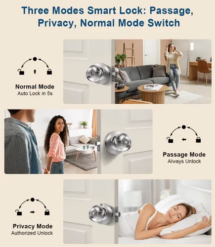 Vista 4 de KLLOQUE Fingerprint Door Lock, Smart Fingerprint Door Knob with Keypad, Biometric Door Lock with App Control, Auto Lock Door Lock with Code, Keyless