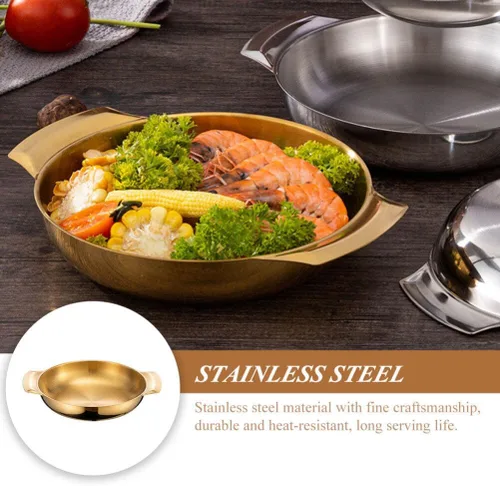 Vista 6 de Luxshiny Sartén de uso diario con asas, olla de acero inoxidable coreano Ramen olla de inducción para el hogar y al aire libre