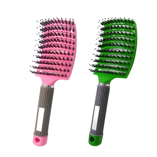 Vista 11 de 2 cepillos curvos ventilados para el cabello, cerdas de jabalí, cepillo desenredante de pala, cepillo profesional desenredante para Dorado+Negro