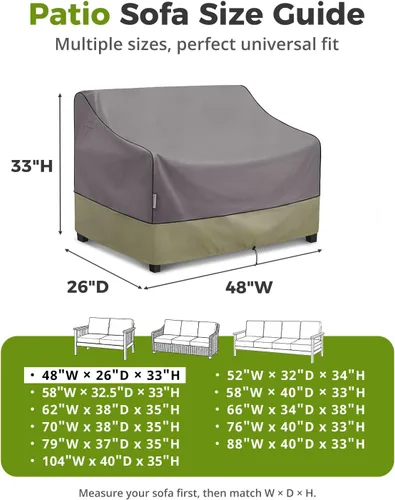 Vista 2 de KylinLucky Fundas para sofá tipo loveseat de patio, 48W x 26D x 33H pulgadas, Fundas impermeables para sofá de exterior de 2 plazas en gris