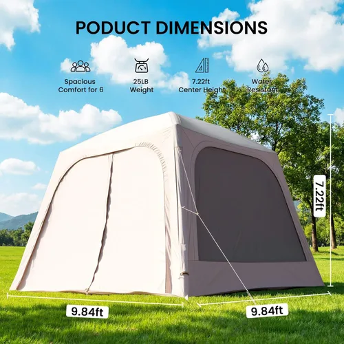 Vista 7 de Inflatable Tents for Camping, Blow Up Tent with Hand Pump, Easy Setup Inflatable Hot Tent with Stove Jack, Waterproof Oxford Air Glamping Tents for