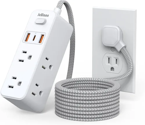 Vista 9 de Regleta protectora contra sobretensiones con cable de extensión plano, cubierta de tomacorriente, 6 salidas de CA