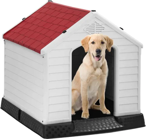 Vista 18 de FDW Casa para Perros Interior Exterior Durable Ventilada Impermeable para Mascotas de Plástico para Perros Pequeños Medianos y Grandes Refugio