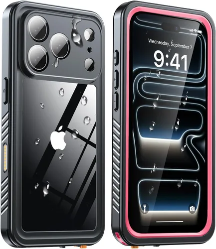 Vista 18 de ANTSHARE Funda impermeable IP68 para iPhone 16, negro/transparente Lente incorporada/protector de pantalla, protección militar contra caídas, funda