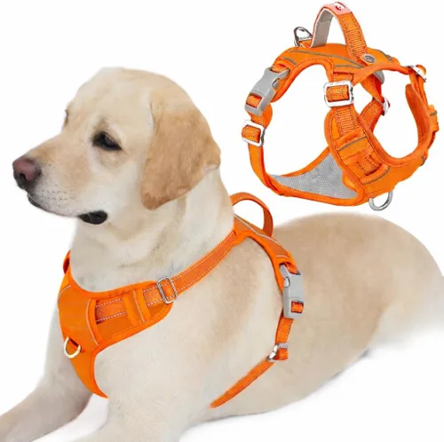 Vista 37 de BARKBAY Arnés Oxford sin tirones para perro con bolsillo para etiqueta de identificación, resistente, reflectante, fácil control para perros grandes