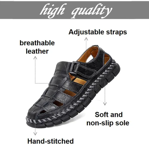 Vista 2 de UIKGITP Sandalias para hombre Sandalias de hombre Sandalias de cuero casuales para pescador, sandalias de playa, senderismo, zapatos de agua