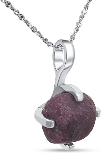 Vista 9 de Collar de cadena con colgante de piedra preciosa natural en bruto con oro blanco sobre plata de ley 925, piedra natal delicado regalo solitario