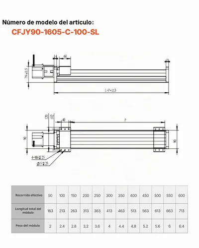 Vista 7 de VEVOR Actuador de etapa lineal, carrera efectiva de 100 mm, guía de movimiento lineal CNC de husillo de bolas, eje óptico doble, C7 de alta