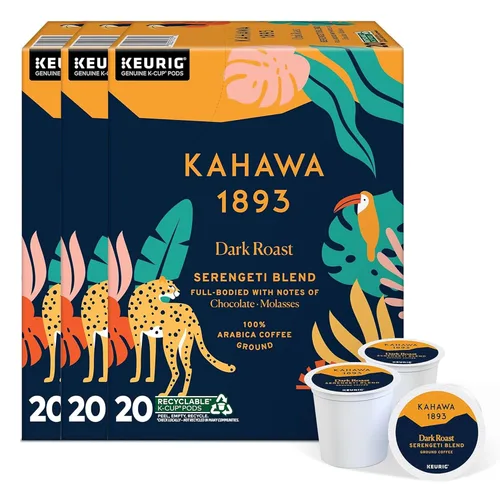 Vista 14 de Kahawa 1893 Café de Tostado Medio K-Cup Pods Mezcla Safari (20 Unidades) - Visto en Shark Tank, Alto en Antioxidantes, Naturalmente Dulce