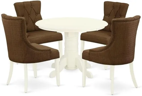 Vista 8 de East West Furniture SHFR3-BLK-02 Juego de mesa de comedor moderno de 3 piezas contiene una mesa de cocina redonda con pedestal y 2 sillas de comedor