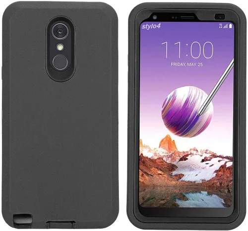 Vista 3 de Funda para LG Stylo 4 Plus con protector de pantalla integrado, híbrido de alto impacto resistente resistente a los golpes de cuerpo completo a Negro