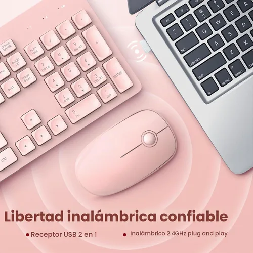 Vista 6 de Combo de teclado y mouse inalámbricos, VEILZOR 2.4G Ultradelgado USB, conjunto de teclado y mouse, teclas con forma de gota de agua, 12 atajos