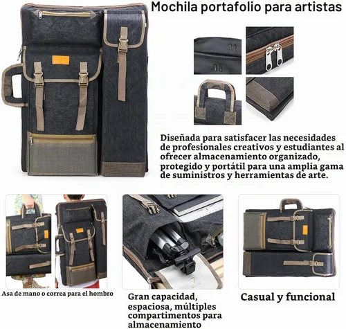 Vista 2 de TRANSON Estuche de Portafolio de Arte Mochila de Lona Bolsa Grande 26” x 19.5
