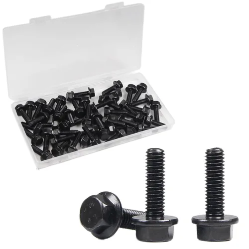 Vista 10 de M6-1.0 x 16 mm Pernos de cabeza hexagonal con brida, tornillos hexagonales de brida, acabado negro Clase 10.9, acero de aleación, totalmente