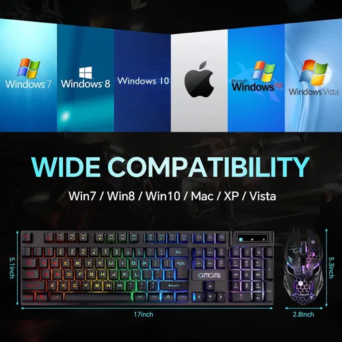 Vista 8 de CHONCHOW - Combo de Teclado y Ratón para Juegos, USB con Cable RGB Retroiluminado, Teclado Mecánico con Sensibilidad Anti-ghosting 3200DPI y Ratón