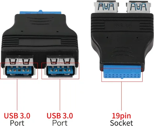Vista 4 de YACSEJAO Adaptador de 19 pines a USB 3.0 A, adaptador plano de placa base de puertos hembra dual USB 3.0 A, paquete de 2