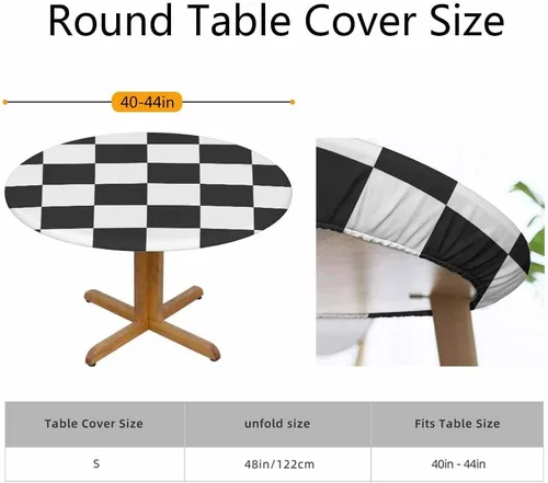 Vista 2 de Mantel de ajedrez blanco y negro con cuadrículas redondas, planos, abstracto, impermeable, lavable, para mesa de comedor ajustable de 40 a 44