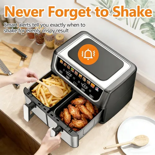 Vista 10 de Simple Deluxe Freidora de aire de doble cesta de 9.5 cuartos de galón, freidora de aire preestablecida digital 10 en 1 de 1700 W, cocina