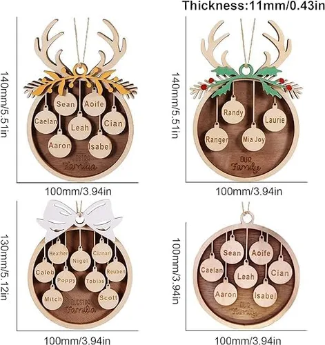 Vista 2 de YRH Adornos de Navidad personalizados con nombres de familia, 1-9 nombres, 1 pancarta inferior (4 adornos de Navidad de estilo)