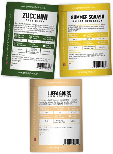 Vista 2 de Gardeners Basics Semillas de calabaza y calabaza para plantar – 5 variedades de calabaza Luffa, Hubbard, mini calabaza, calabacín, Crookneck, ideal