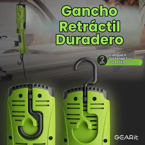 Vista 4 de GEARit Luz de trabajo LED COB de 20 pies 3000LM 27W, luz de tienda con cable con base magnética, gancho giratorio y toma de corriente incorporada