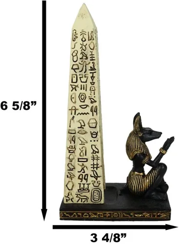 Vista 2 de Ebros Gift Tema egipcio Anubis Chacal Perro Deidad Arrodillado por pilar de obelisco jeroglífico Quemador de incienso Escultura Estatuilla de resina