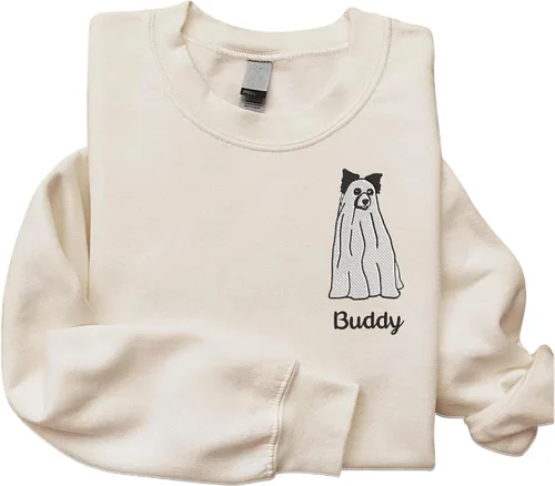 Vista 2 de IZI POD Personalized Embroidered Ghost Dogs Halloween Sweatshirt, Custom Dog Name, Dog Breed