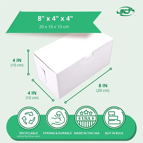 Vista 3 de SCT - Cajas para panadería blancas de una pieza, sin ventana, 8 x 4 x 4 pulgadas, blanco, papel, 250