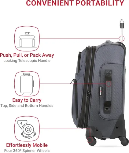 Vista 123 de SwissGear - Equipaje suave expandible Sion con ruedas, Negro