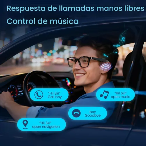 Vista 2 de Gafas de traducción AI unisex con más de 140 idiomas, lentes inteligentes Bluetooth con micrófono y altavoces integrados, interruptor de pasillo
