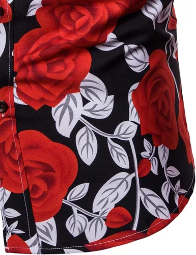 Vista 5 de LEFTGU Camisa de verano con estampado de flores de rosas para hombre