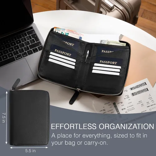 Vista 5 de Soporte para pasaporte familiar de cuero de grano completo para 4 pasaportes - Soporte RFID para pasaporte y organizador de documentos de viaje