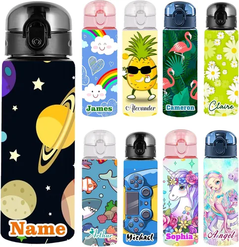 Vista 25 de Botellas de agua personalizadas con tapa, botella personalizada de 26 onzas con nombre, botellas de agua de plástico personalizadas, a prueba