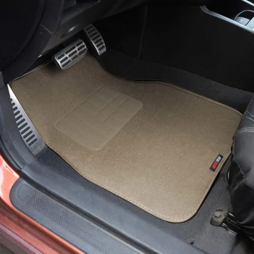 Vista 4 de BDK Alfombrillas de Piso de Alfombra Resistentes de Color Beige Delanteras y Traseras, Forros Universales para Automóvil, SUV, Camioneta y Camión