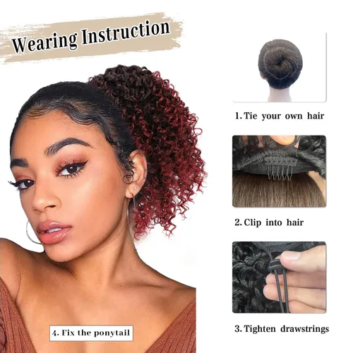 Vista 4 de Cola de caballo con cordón para mujeres negras, cola de caballo rizada afro para mujeres negras, cola de caballo rizada de onda corta, extensiones