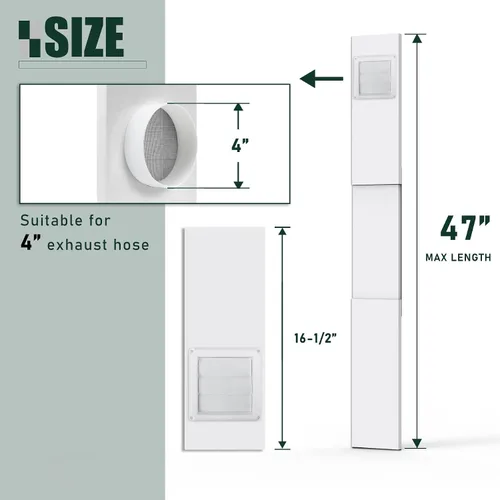 Vista 2 de Flehomo Kit de ventana de ventilación de secadora, incluye cubierta de ventilación de secadora con solapas móviles, kit de ventilación de secadora