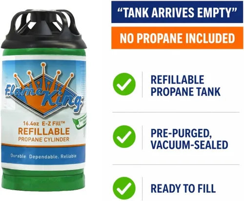 Vista 16 de Flame King Tanque de cilindro de propano vacío recargable de 1 libra con kit de recarga y conexión CGA600, opción de recarga reutilizable, segura