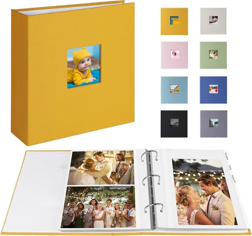 Vista 8 de Álbum de fotos 4x6 para 200 fotos o 5x7 para 100 fotos, álbumes de fotos con encuadernación de 3 anillas, cubierta de lino, libro de fotos sin ácido