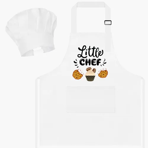 Vista 11 de R HORSE Juego de delantal y sombrero de chef para niños, 2 piezas, mini parrilla ajustable, delantal de cocina para niños, juego de rol, juguete