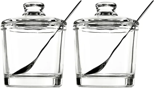 Vista 7 de Vencer Azucarero de vidrio transparente con tapa y cuchara de acero inoxidable para servir azúcar, 6.3 onzas (6.1 fl oz), recipiente de azúcar