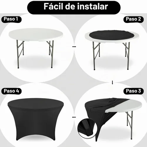 Vista 5 de FestiCorp Mantel redondo ajustable de elastano negro de 60 pulgadas, 5 pies