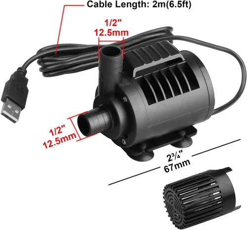 Vista 4 de Bomba de agua transparente sumergible USB de 6.5 W con caudal ajustable, mini bomba para acuario
