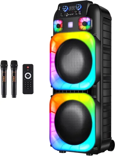 Vista 11 de TWS - Altavoces Bluetooth inalámbricos portátiles con subwoofer dual de 6.5 pulgadas, sistema de canto de altavoz PA para el hogar, fiesta, playa