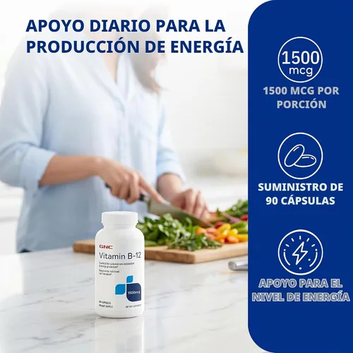 Vista 3 de GNC Vitamina B-12 1500mcg, apoya la producción de energía, 90 cápsulas